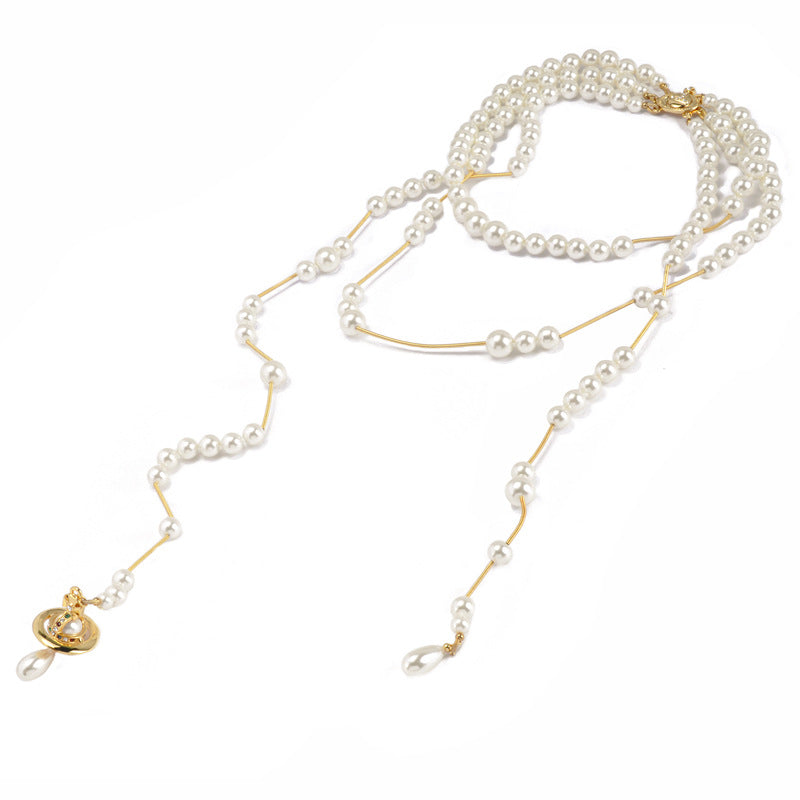 Vivienne Westwood High version engraved version broken pearl multi-layer necklace