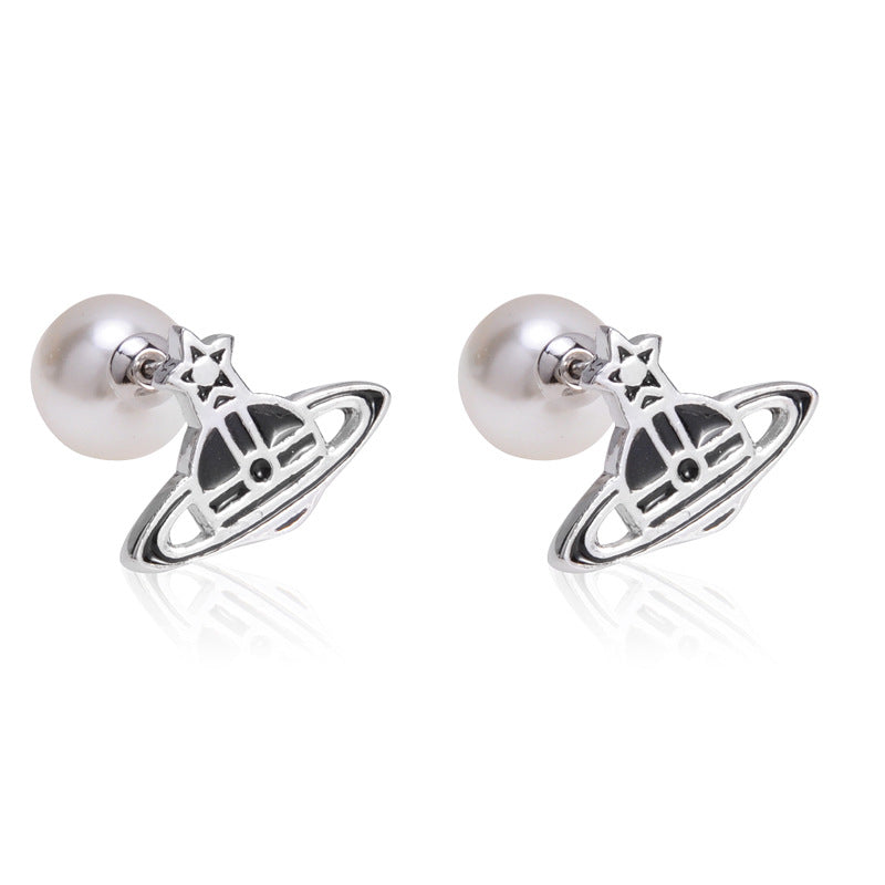 Vivienne Westwood new paint pearl stud earrings European and American punk earrings
