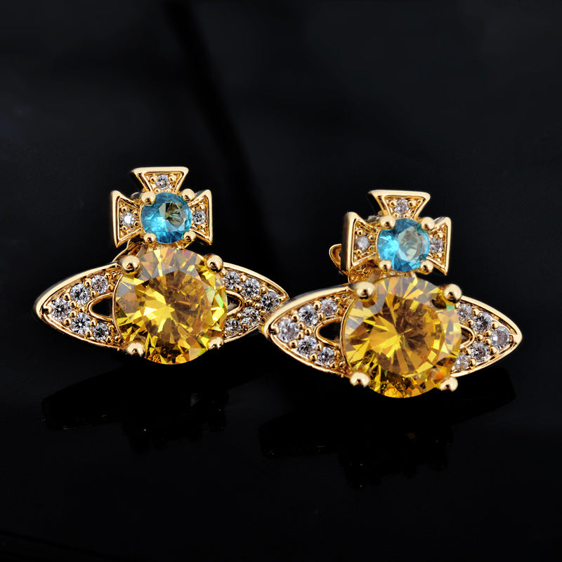 Vivienne Westwood full-jeweled stud earrings track lvzuan punk all-match