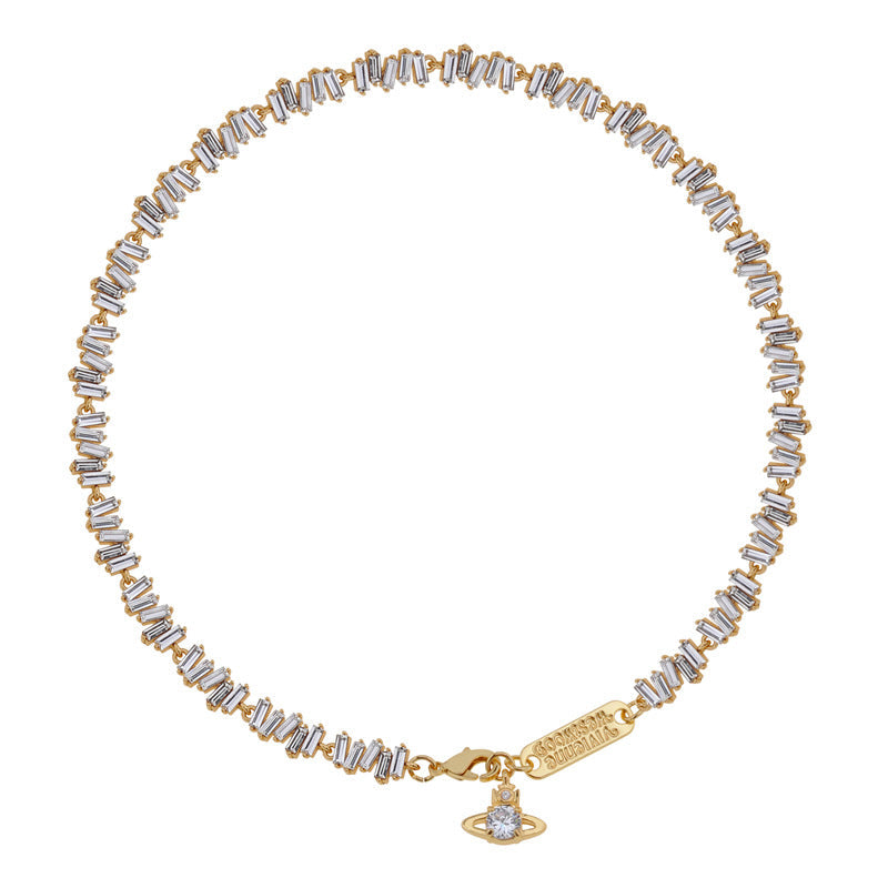 Vivienne Westwood irregular Square full diamond bracelet light luxury round earrings