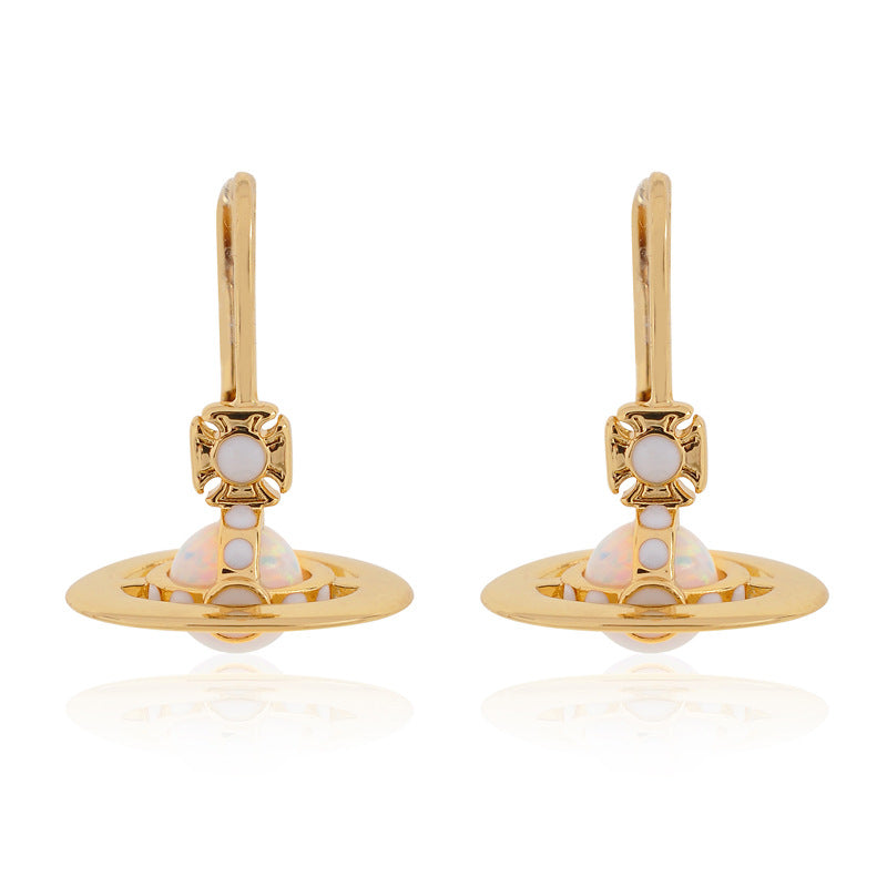 Vivienne Westwood opal stone three-dimensional earrings niche temperament exquisite