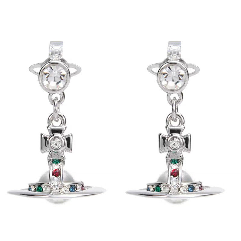 Vivienne Westwood Pearl three-dimensional earrings personalized minority high-grade fashion