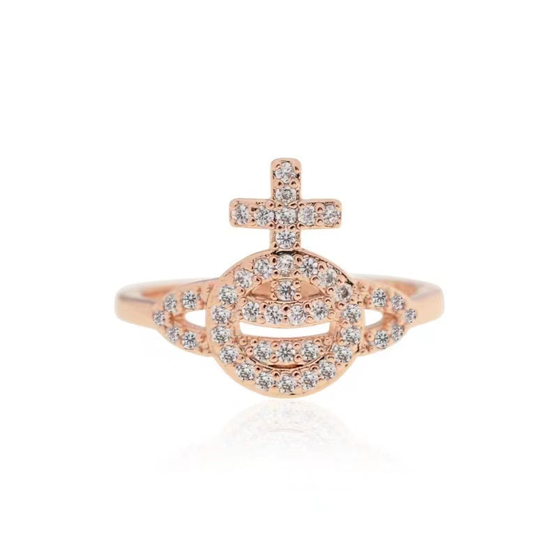 Vivienne Westwood hollow full diamond three colors fine and simple ring rings
