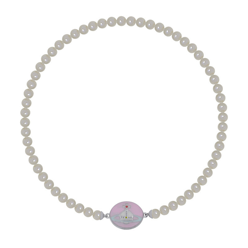 Vivienne Westwood enamel buckle magnet pearl necklace Lisa same style