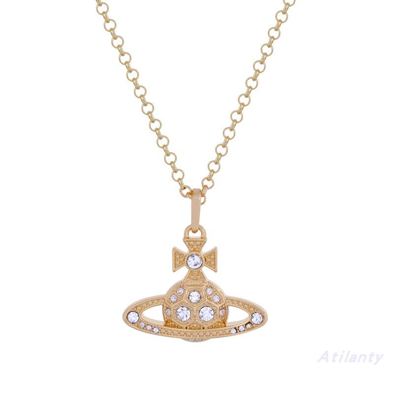 Vivienne Westwood full diamond honeycomb logo necklace shiny and simple temperament