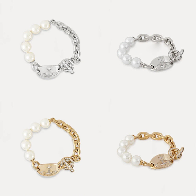 Vivienne Westwood Pearl round bracelet punk earrings couple accessories