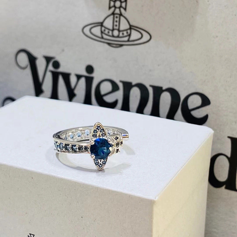 Vivienne Westwood full diamond orb ring personality ins style high sense all-matching