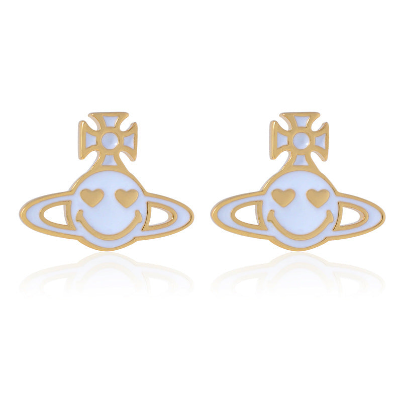 Vivienne Westwood smiley face ear studs personalized European and American punk earrings