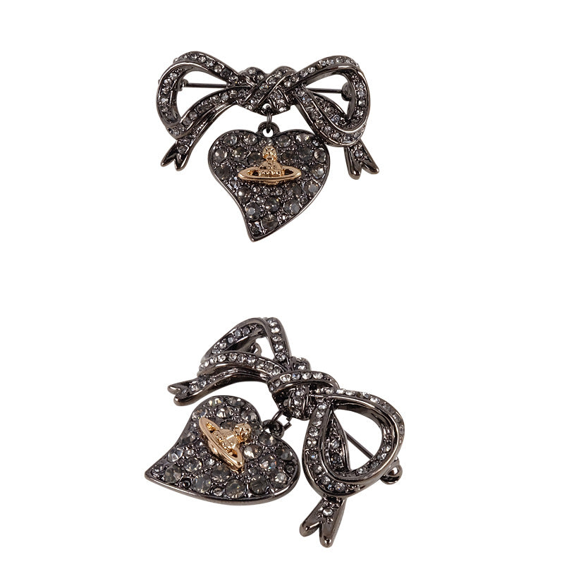 Vivienne Westwood sbeis titanium black bow heart shape with diamond brooch