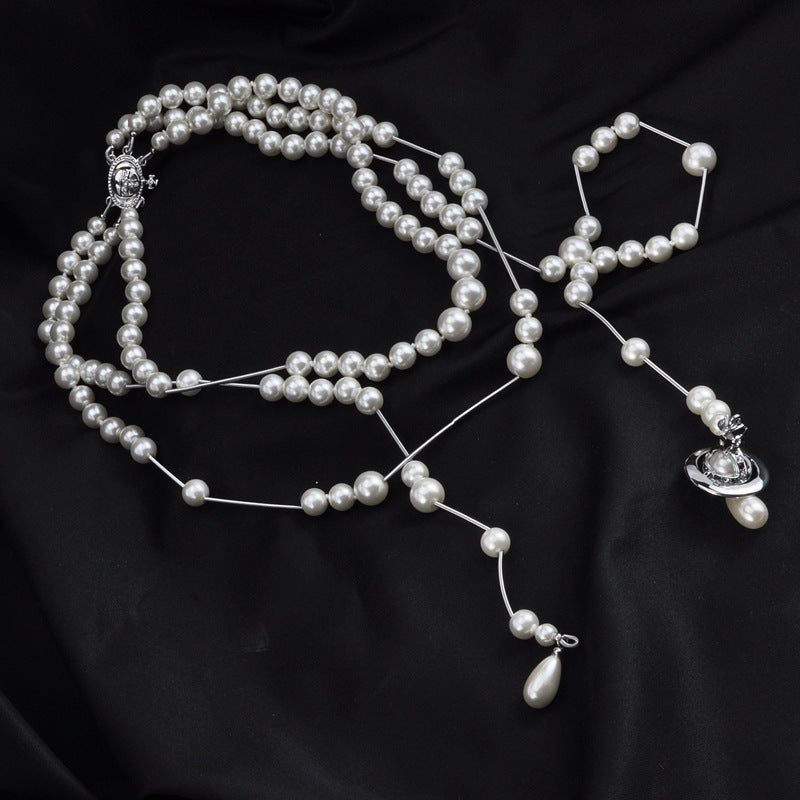 Vivienne Westwood High version engraved version broken pearl multi-layer necklace