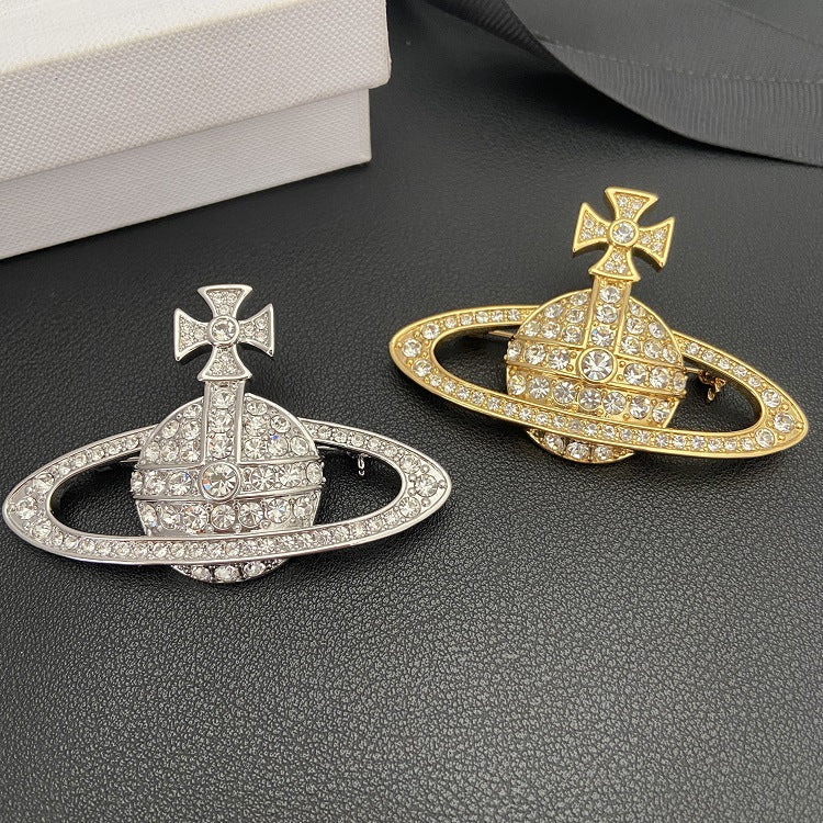 Vivienne Westwood full diamond large orb brooch versatile Korean style brooch 2 colors