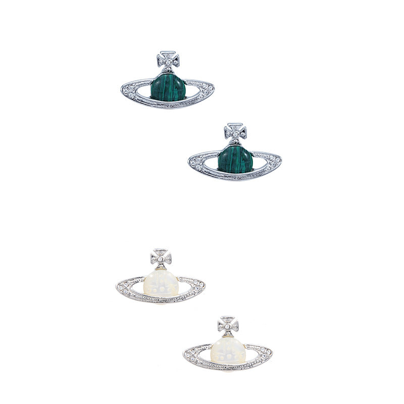Vivienne Westwood malachite ear studs retro punk niche personality