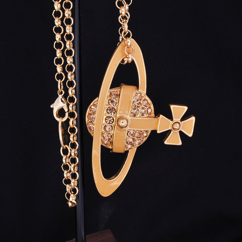 Vivienne Westwood crossbody gold pink paint big necklace punk European and American gold pendant