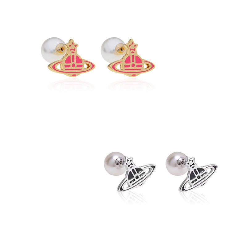 Vivienne Westwood new paint pearl stud earrings European and American punk earrings