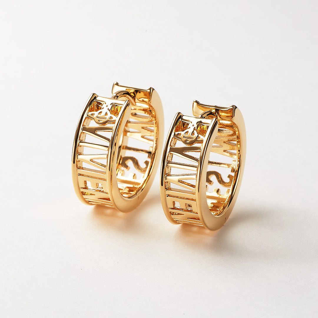 Vivienne Westwood hollow letter LOGO earrings ear studs couple models