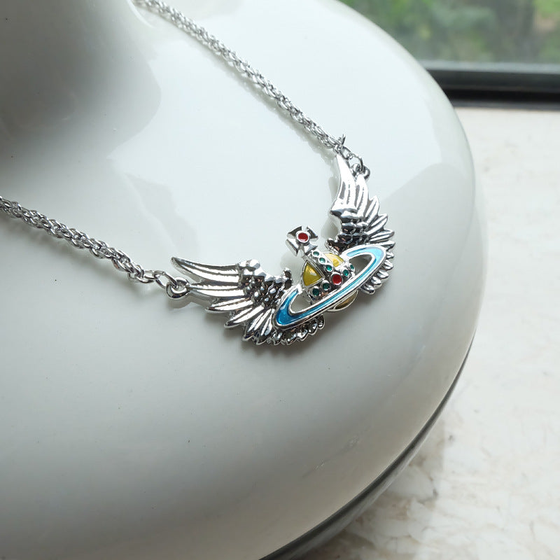 Vivienne Westwood wings painted pendant necklace European and American punk personality all-match