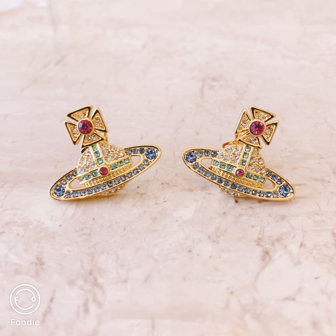 Vivienne Westwood colorful crystals stud earrings marking pair necklace bracelet bracelet