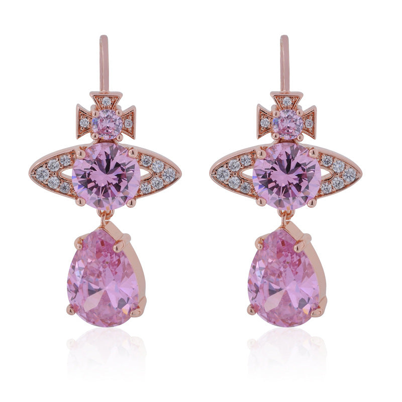 Vivienne Westwood full diamond water drop earrings Japanese and Korean simple