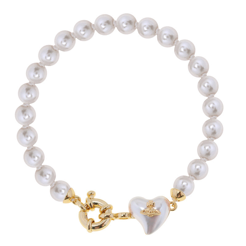 Vivienne Westwood Pearl Heart bracelet ins style exquisite advanced all-match