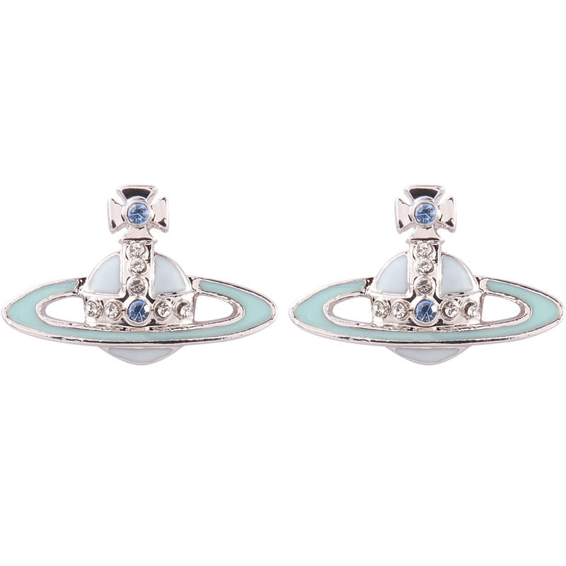 Vivienne Westwood two-color paint stud earrings punk light luxury earrings