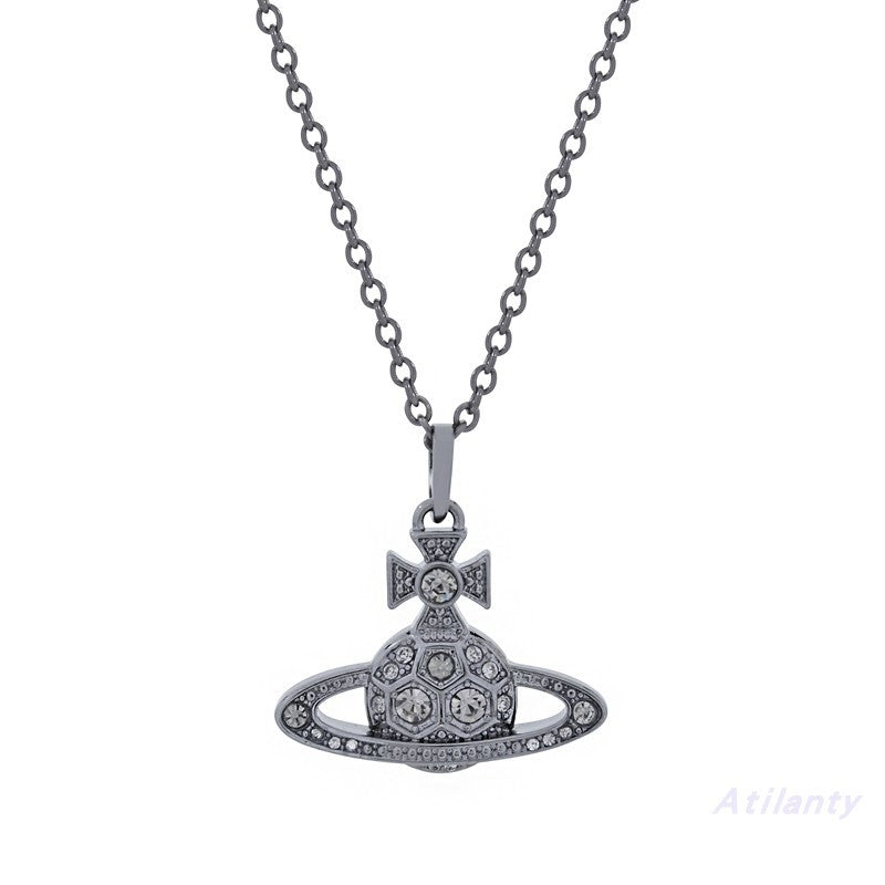 Vivienne Westwood full diamond honeycomb logo necklace shiny and simple temperament