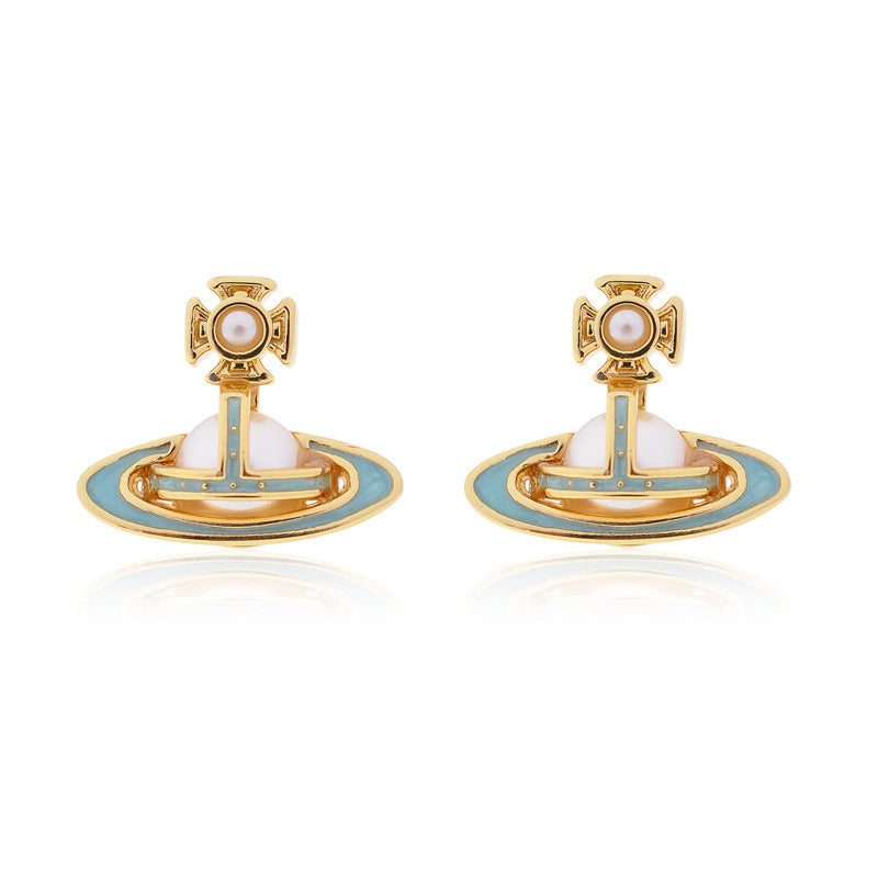 Vivienne Westwood simonetta paint bump half-faced pearl ear studs