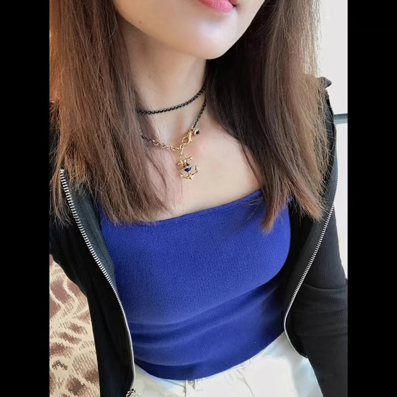 Vivienne Westwood felice two-tone gold plated Navy style sailboat anchor Saturn necklace cross