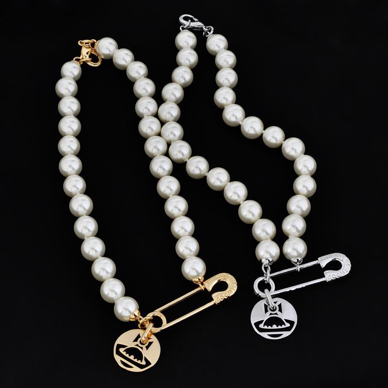 Vivienne Westwood IMOGENE pin round big pearl necklace European and American punk