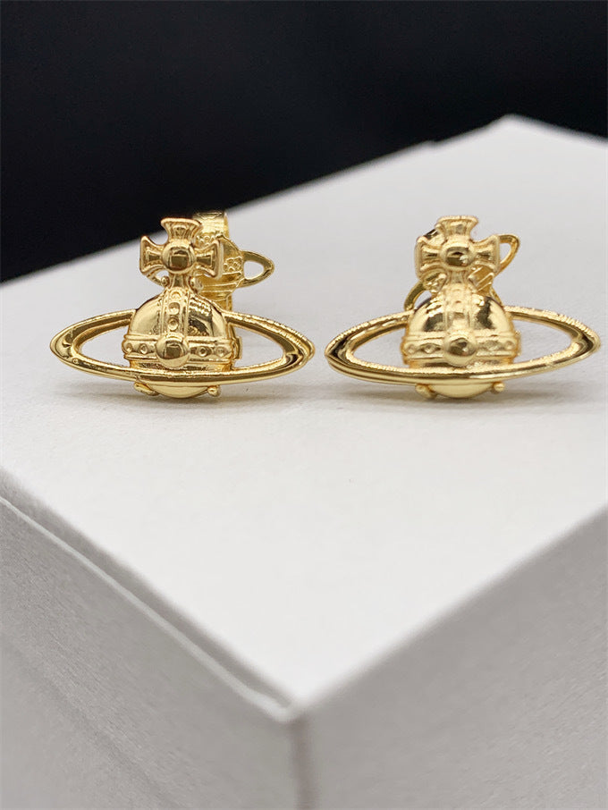 Vivienne Westwood double-sided color matching simple stud earrings