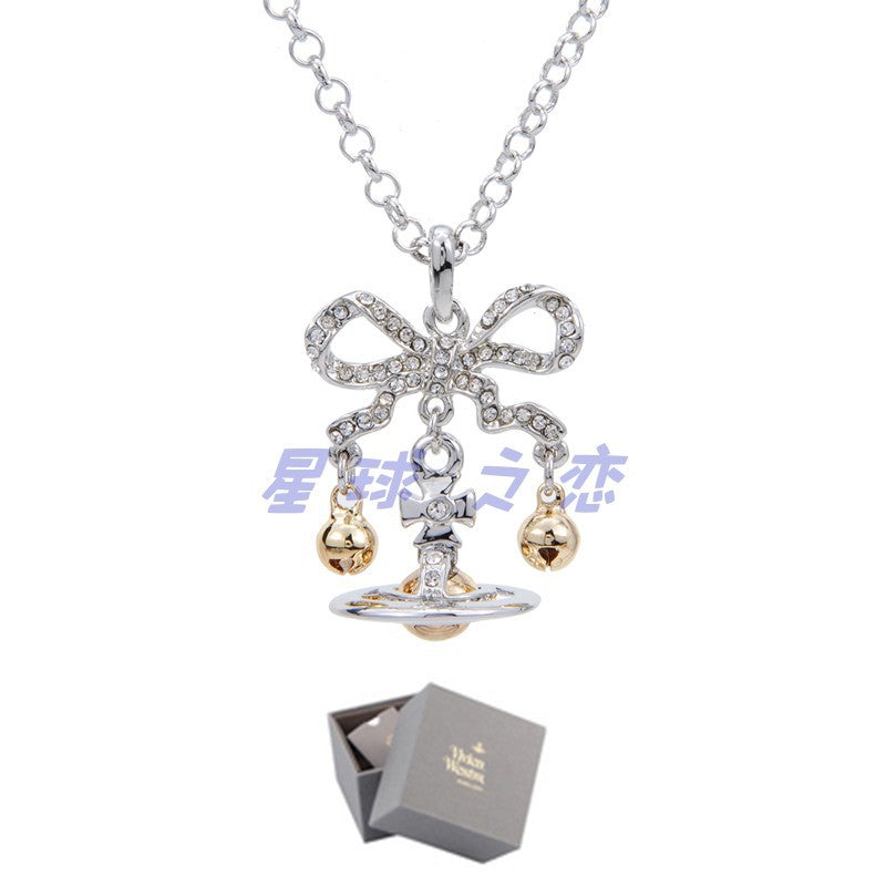 Vivienne Westwood full diamond bow bell brooch collar pin