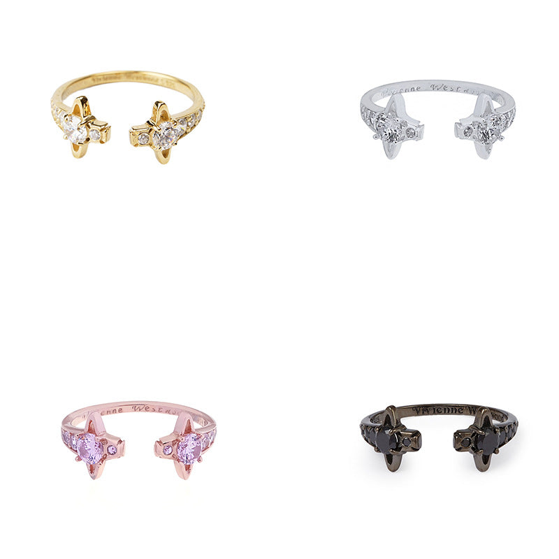 Vivienne Westwood double diamond open ring simple European and American style punk accessories