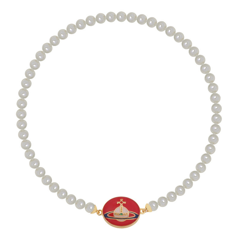 Vivienne Westwood enamel buckle magnet pearl necklace Lisa same style