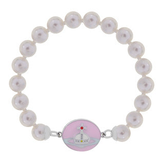 Vivienne Westwood pink paint magnetic enamel buckle pearl bracelet