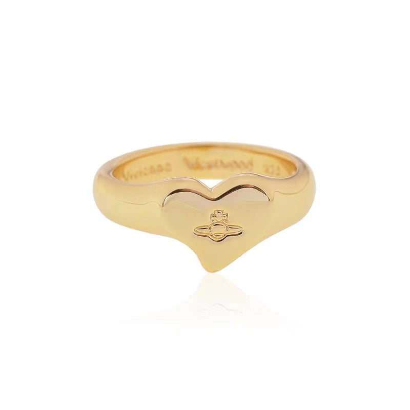 Vivienne Westwood steel seal Saturn lettering heart love heart ring rings