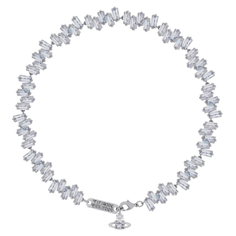Vivienne Westwood irregular Square full diamond bracelet light luxury round earrings