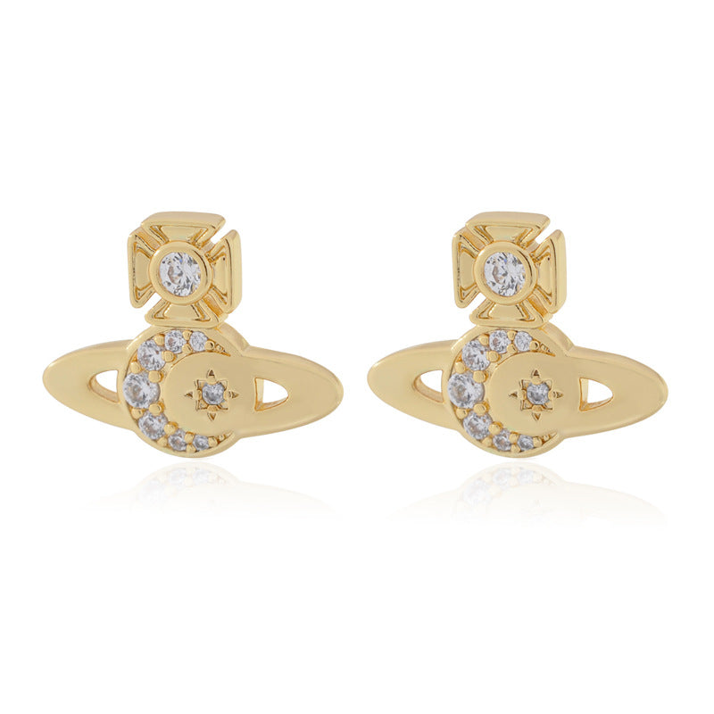 Vivienne Westwood star moon stud earrings women's romantic ear rings Japanese and Korean simple style accessories