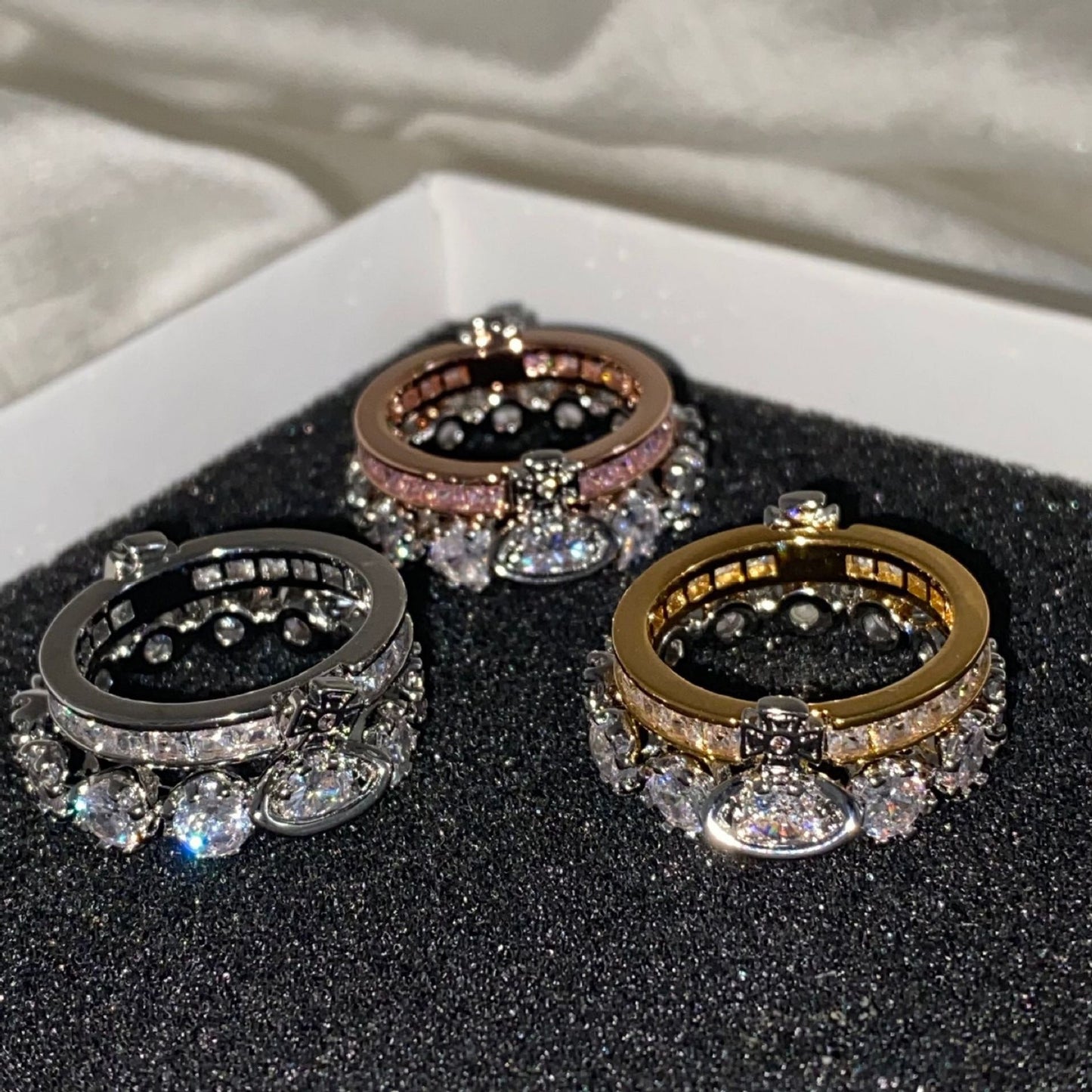Vivienne Westwood double-layer flash diamond ring high-grade luxury detachable