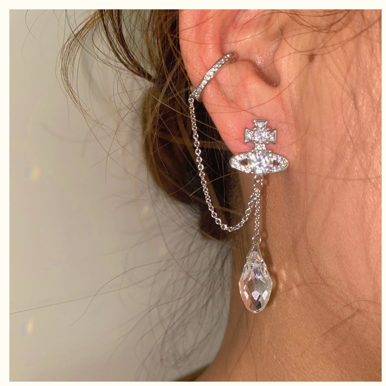 Vivienne Westwood water drop full diamond earrings HENRIETTE Vachette clasp earrings