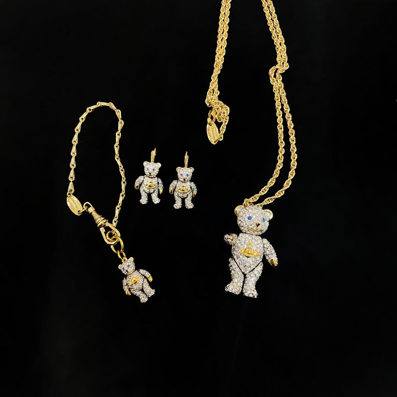 Vivienne Westwood TEDDY small activity bear earrings ins niche temperament
