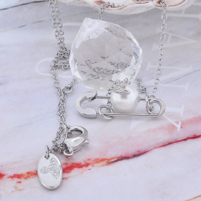 Vivienne Westwood pin pearl pendant necklace minority simple