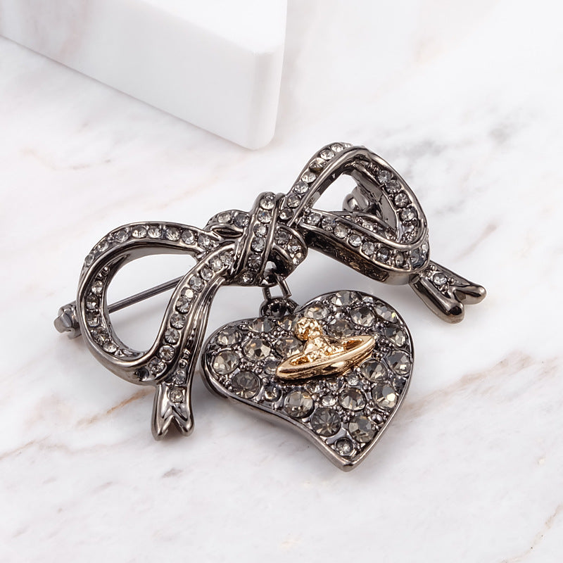 Vivienne Westwood sbeis titanium black bow heart shape with diamond brooch