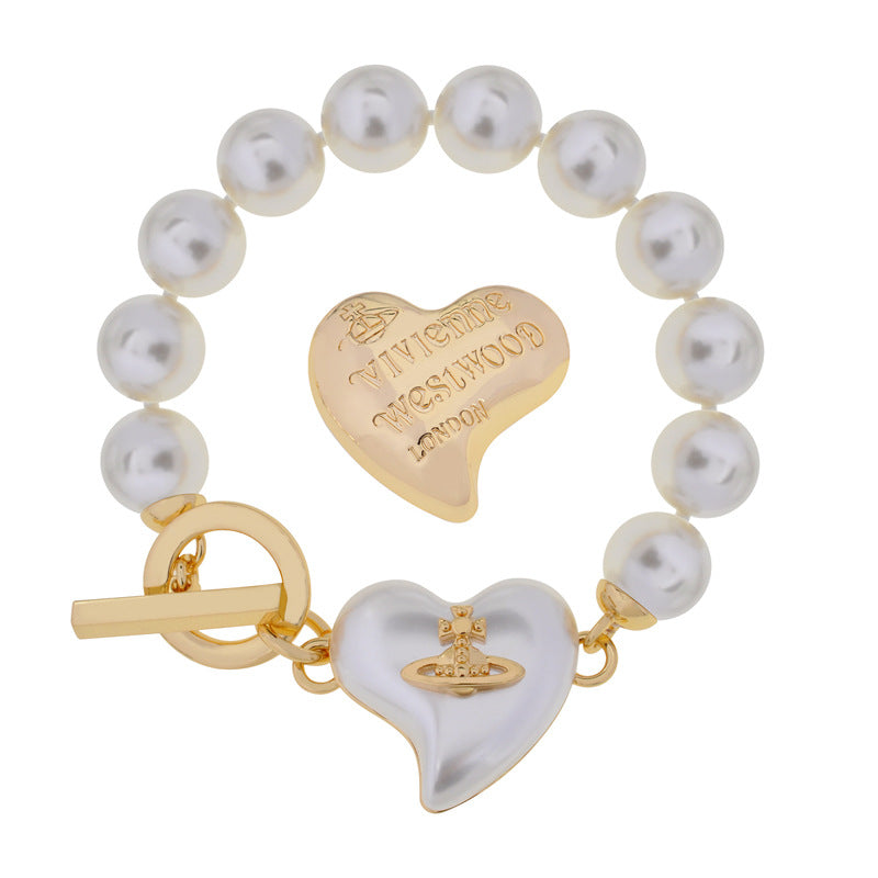 Vivienne Westwood Pearl Heart bracelet ins style exquisite advanced all-match