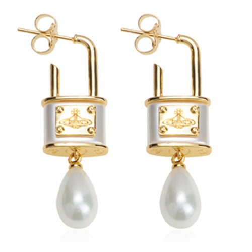 Vivienne Westwood Pearl lock Head series earrings exquisite luxury