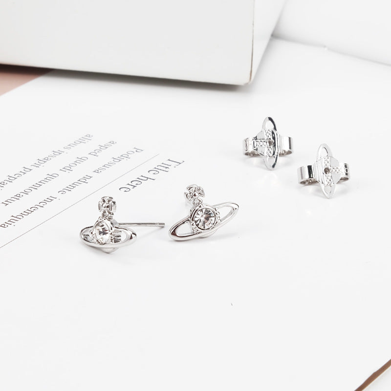 Vivienne Westwood single diamond simple stud earrings personality