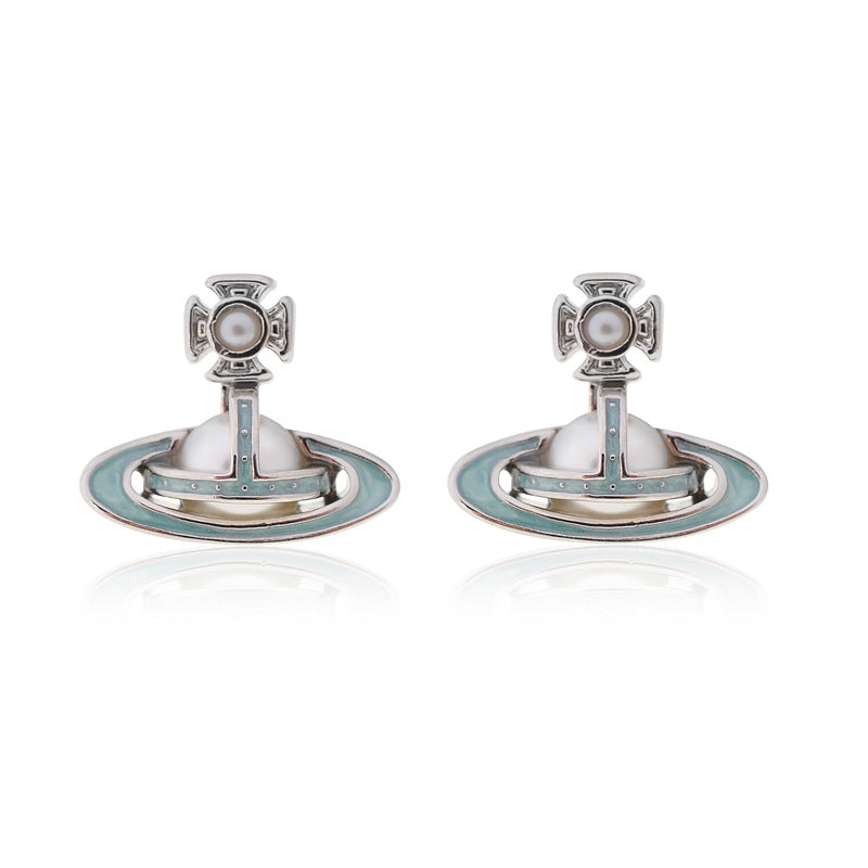 Vivienne Westwood simonetta paint bump half-faced pearl ear studs