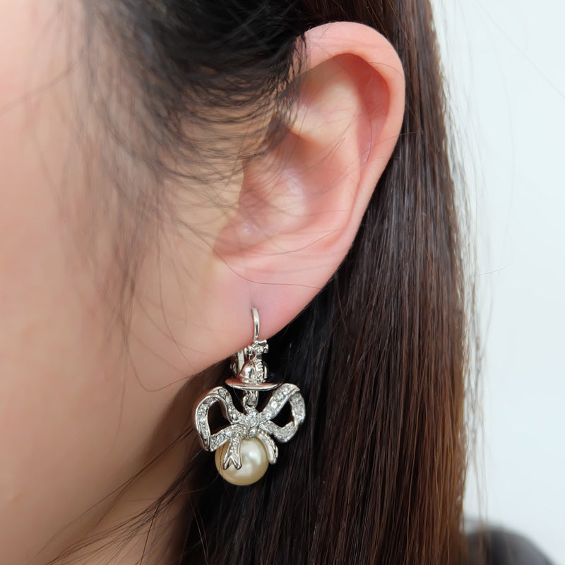 Vivienne Westwood Bell pearl earrings female niche personality High sense