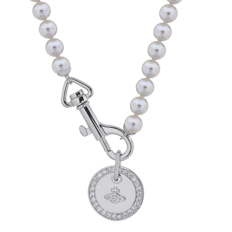 Vivienne Westwood Pearl round necklace personality all-matching couple style