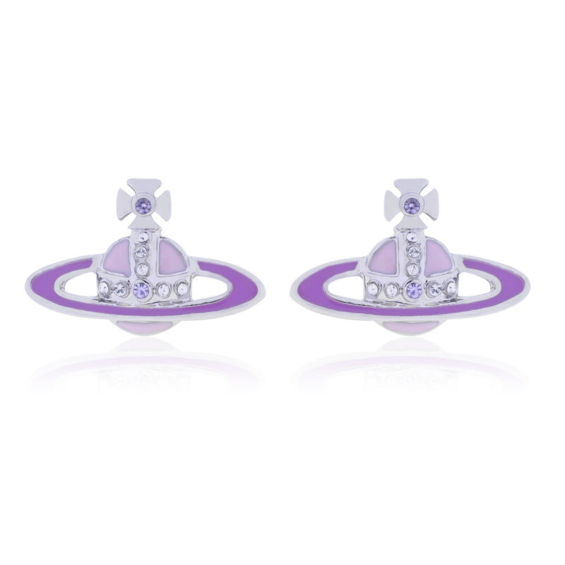 Vivienne Westwood two-tone epoxy Japanese and Korean inlaid Diamond affordable luxury fashion earrings