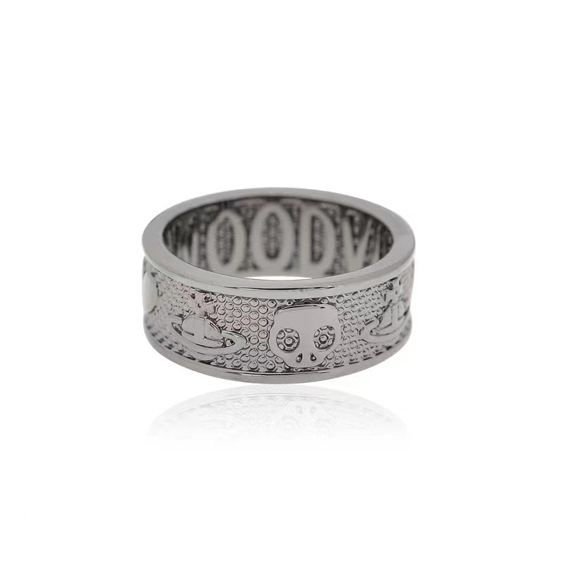 Vivienne Westwood unisex rose gold simple INS gold-plated LOGO men's and women's love skull Saturn ring