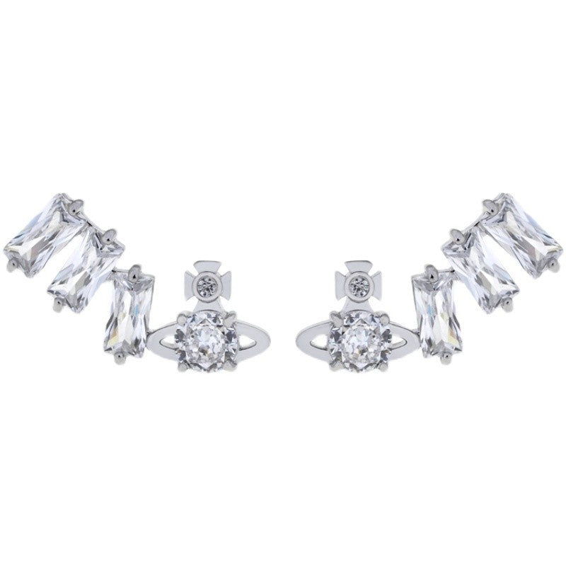 Vivienne Westwood irregular Square full diamond bracelet light luxury round earrings